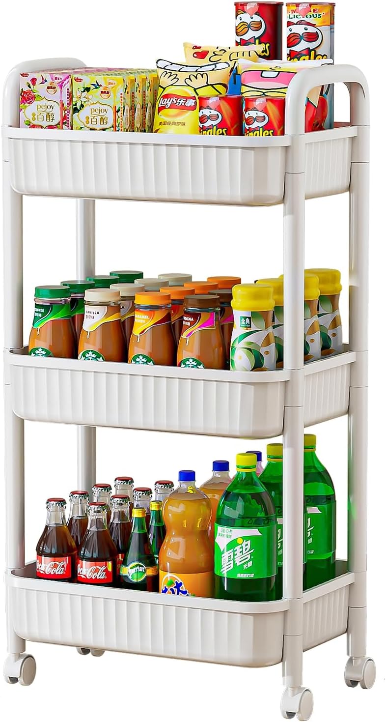 JOYZAN 3 tier rolling cart with wheels for home and kitchen storage