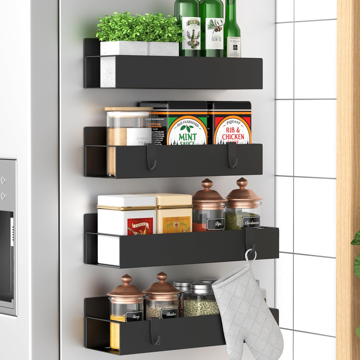 Magnetic spice storage rack organizer for refrigerator