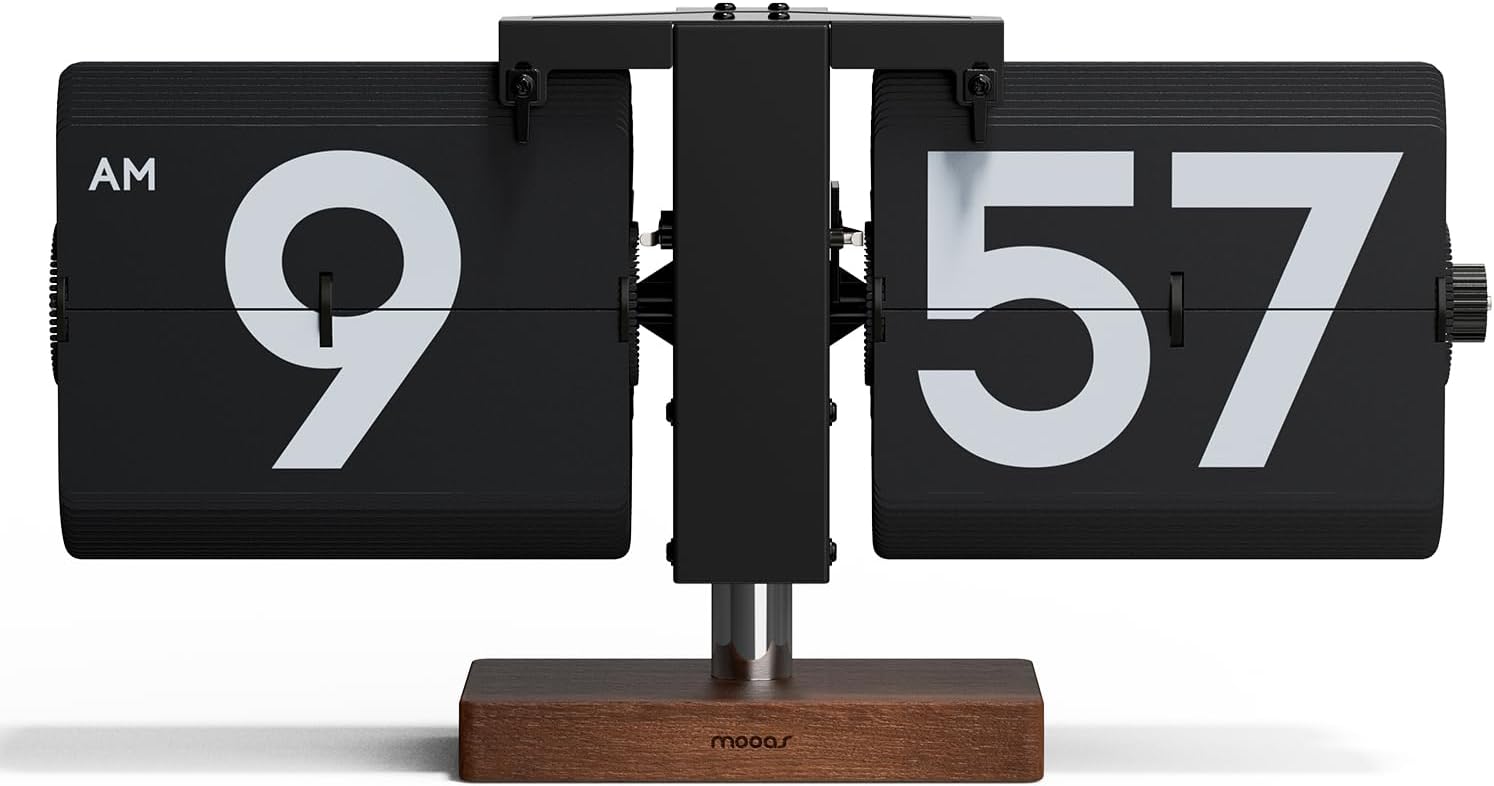 mooas classic modern wood big flip desk clock in black